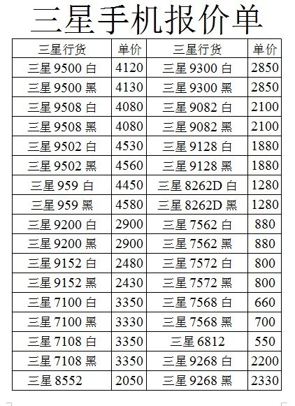 兵斌数码 三星全系列手机报价单_新疆兵斌数码